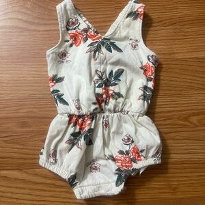 Old Navy Cream Floral Baby One-Piece with Red & Green Accents